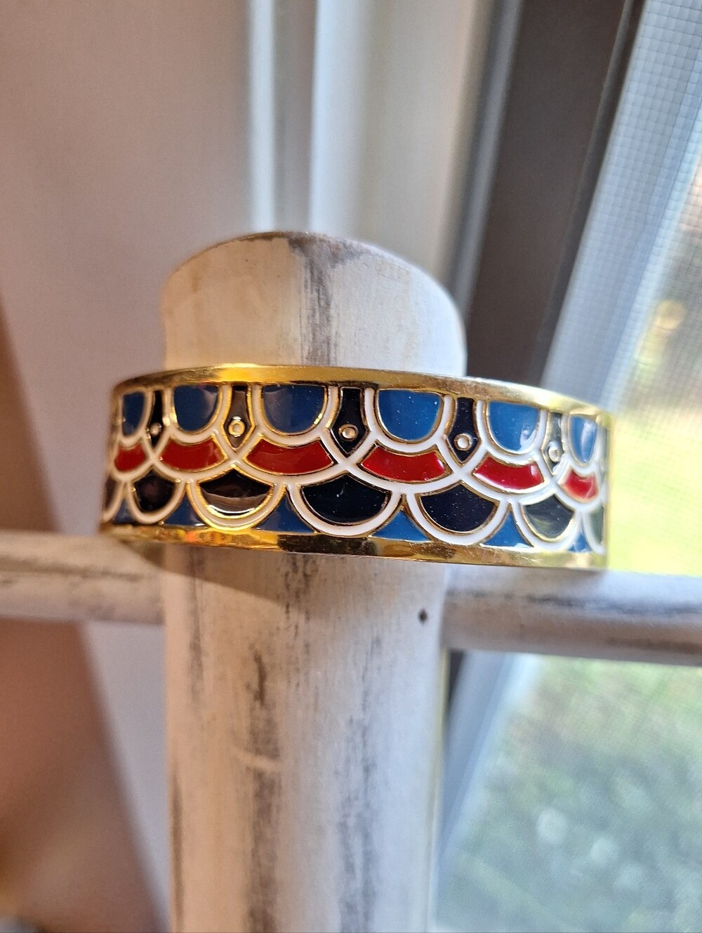 Talbot's Red White & Blue Enamel Gold Toned Cuff Bracelet Preppy Teacher Office